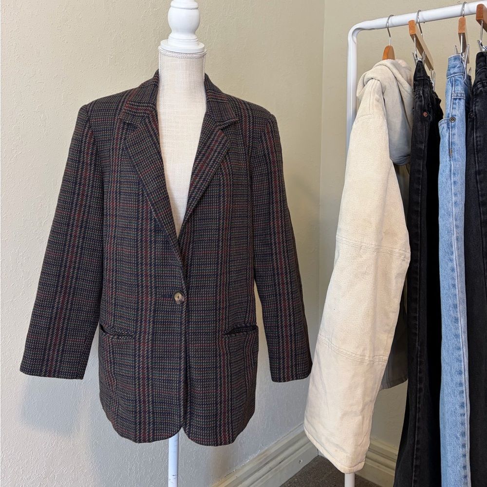 Vintage SagHarbor Houndstooth Dark Academia Minimalist Preppy Chic Casual Blazer